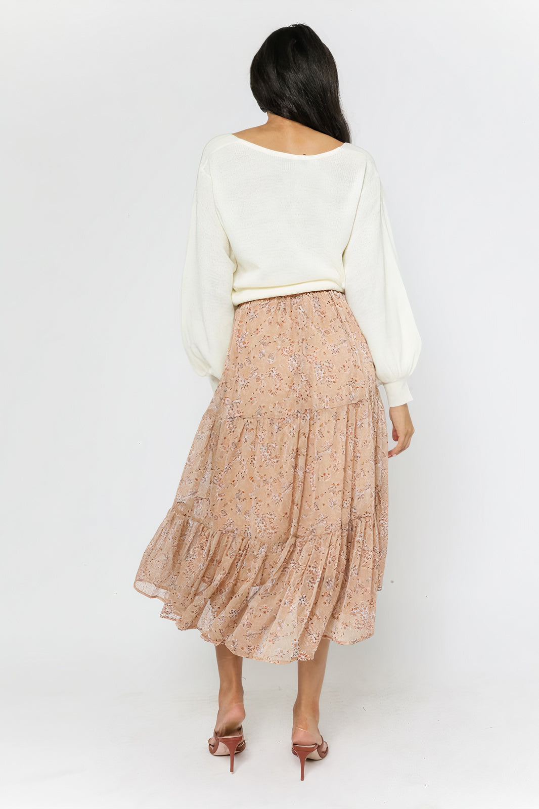 Khaki Floral Midi Skirt