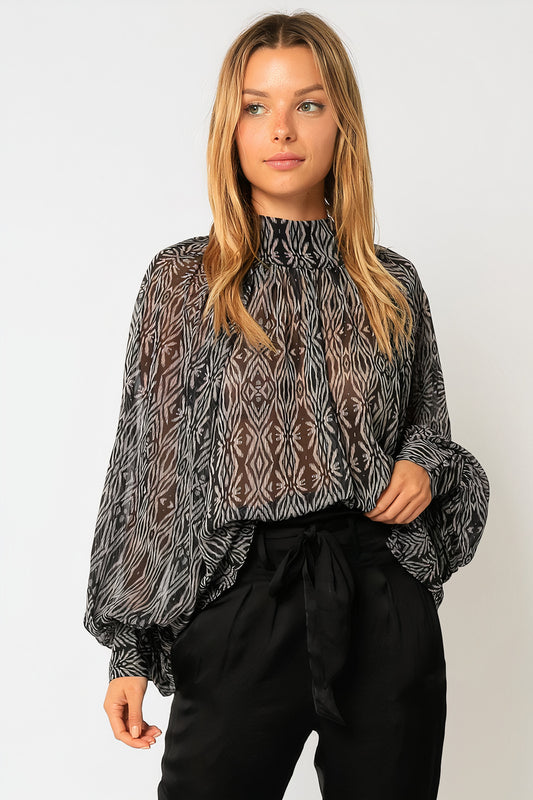 Kendall Tribal Mock Neck Blouse